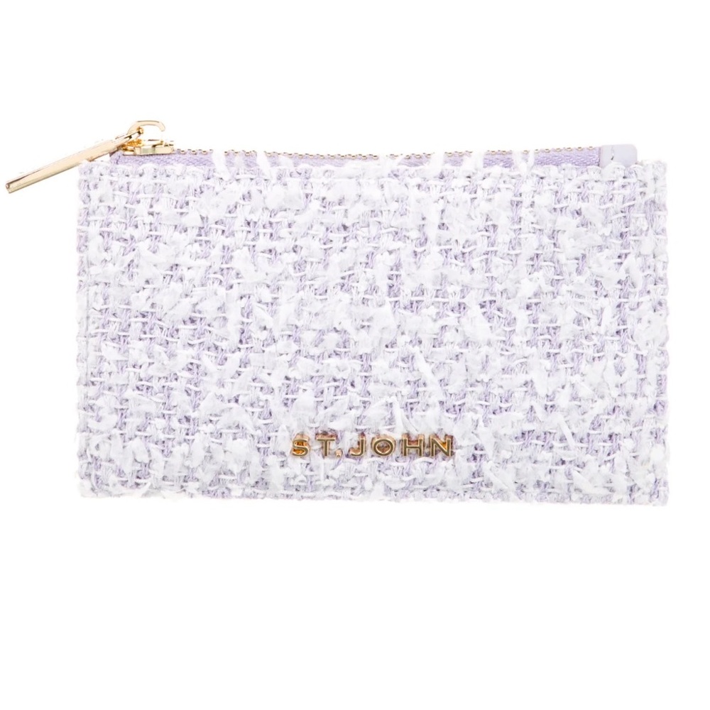 St. John Lavender Tweed Wallet with Gold Accents
